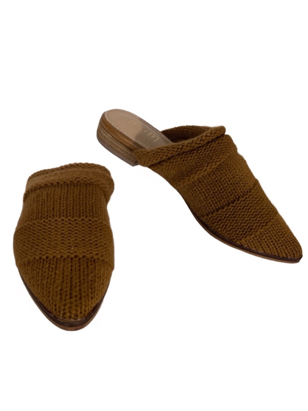 MI.IM BROWN LEATHER & KNIT SWEATER FABRIC FLAT MULE SLIDE SHOES (6M)